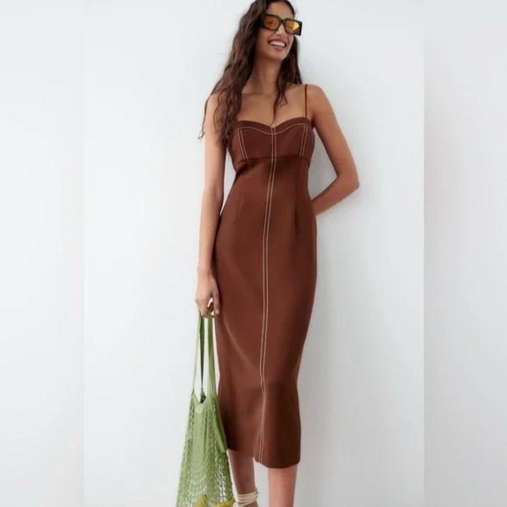 Zara Contrast Topstitched Tube Dress